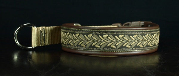 1 Inch Collar Wheat on Coyote Web with Brown Leather and Chrome Hardware