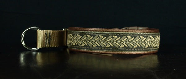 1 Inch Collar Wheat on Coyote Web with Copper Leather and Chrome Hardware Keeper Collars