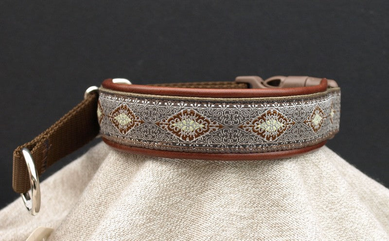 1 Inch Collar Eastern Brown Lace on Coyote Web with Red-Brown Leather and Chrome Hardware