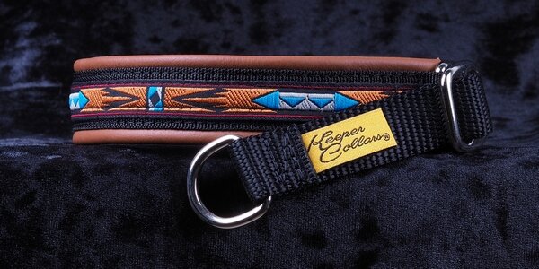 3/4 Inch Collar Arizona on Black Web with Lt. Brown Leather and Chrome Hardware