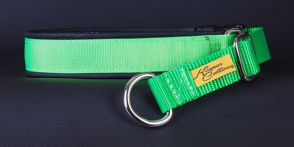 1 Inch Mamba Collar Lime Green Web with Black Leather and Chrome Hardware