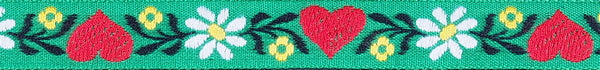 R3003 5/8 Inch Red Hearts and Daisies on Green
