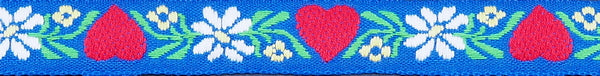 R3002 5/8 Inch Red Hearts and Daisies on Blue