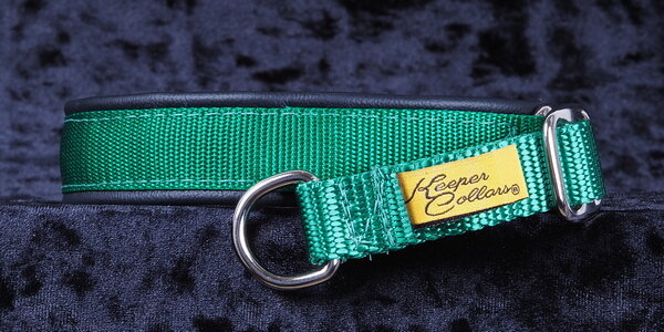 3/4 Inch Mamba Collar Kelly Green Web with Black Leather and Chrome Hardware
