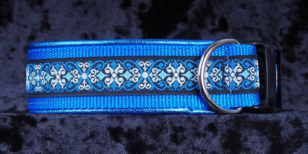 1 1/2 Inch Collar Frozen on Royal Blue Web with Metallic Royal Blue Leather and Chrome Hardware