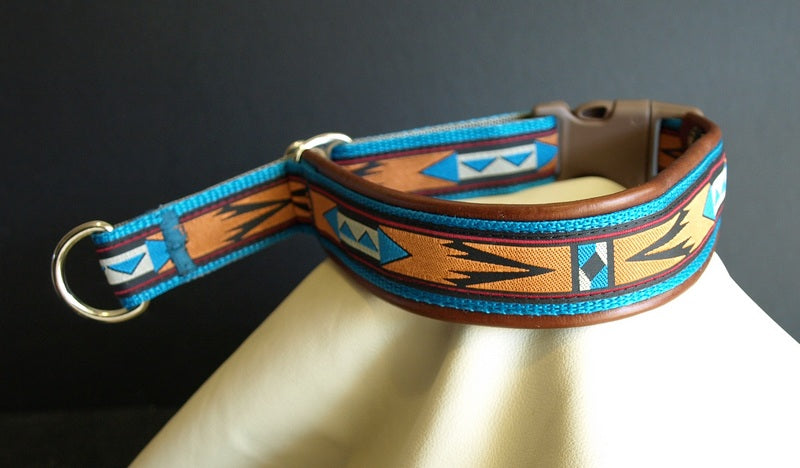 1 Inch Collar Arizona on Lt. Blue Web with Brown Leather and Chrome Hardware