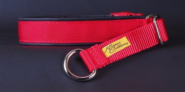 1 Inch Mamba Collar Red Web with Black Leather and Chrome Hardware
